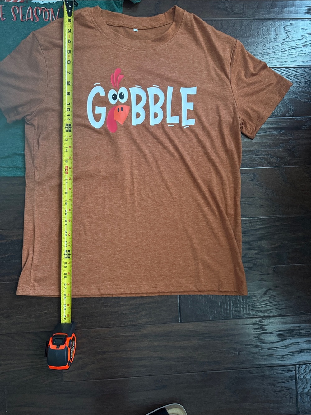 Womens Pair of Holiday Tees-- 'Gobble' Orange Graphic Tee/XMAS Green Graphic Tee - Picture 6 of 10